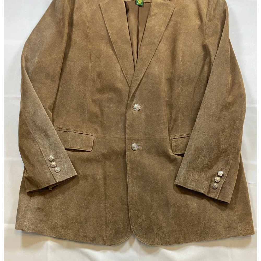 VTG Cabelas‎ 50 Tall Genuine Leather Suede Blazer Jacket Buffalo Nickel Buttons